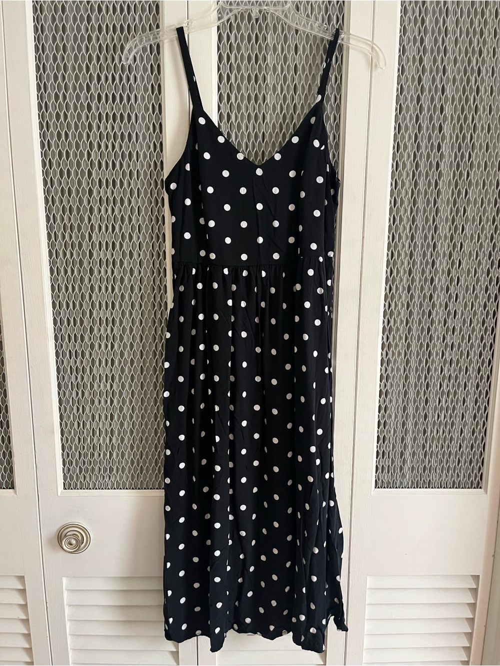 Old Navy Black Midi Slip Dress with White Polka Dots